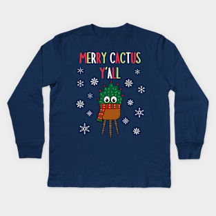 Merry Cactus Y'all - Christmas Cactus With Scarf Kids Long Sleeve T-Shirt